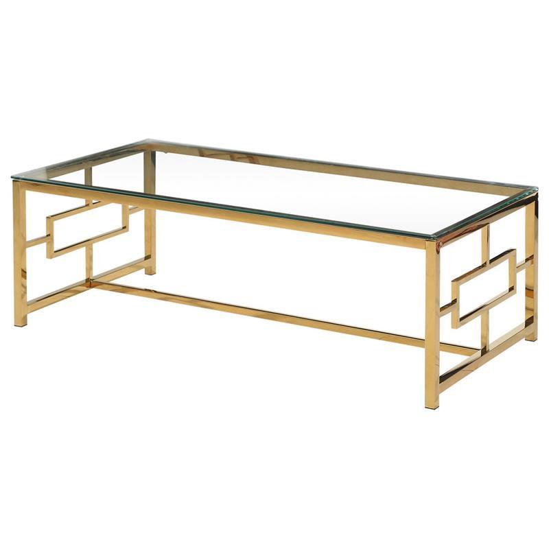 Rectangular Gold and Clear Glass Coffee Table with Stainless Steel Base