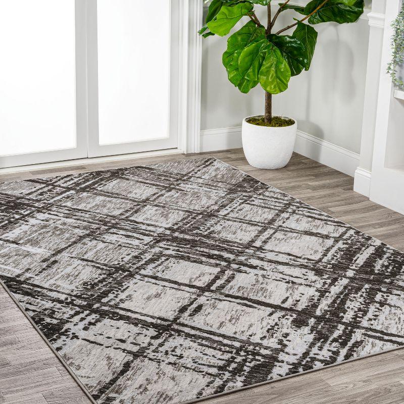 Abstract Linear Black & Gray Synthetic 4'x6' Area Rug