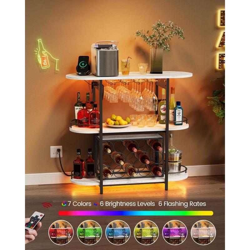 Bar Cabinets for Home, LED Coffee Bar, Home Mini Bar for Liquor, Freestanding Wine Rack with Glass Holder, Rustic White