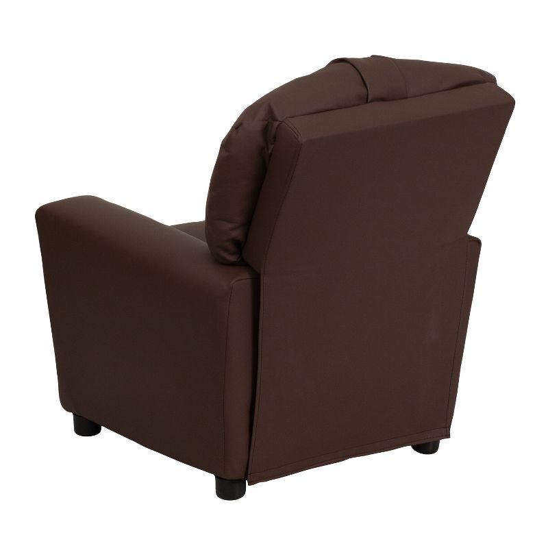 Cozy Brown LeatherSoft Kids Recliner with Built-in Cup Holder