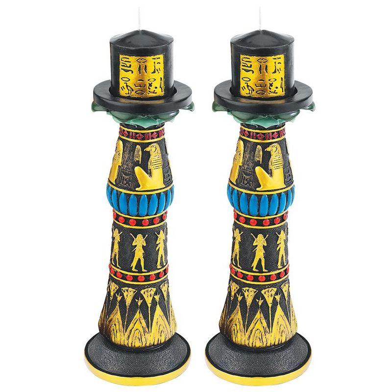 Temple of Rameses Hand-Painted Resin Candlestick Set