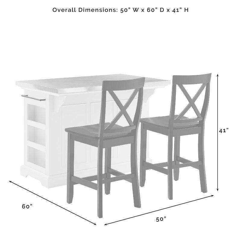 Julia Stainless Steel Top Island with 2 X-Back Stools - Crosley