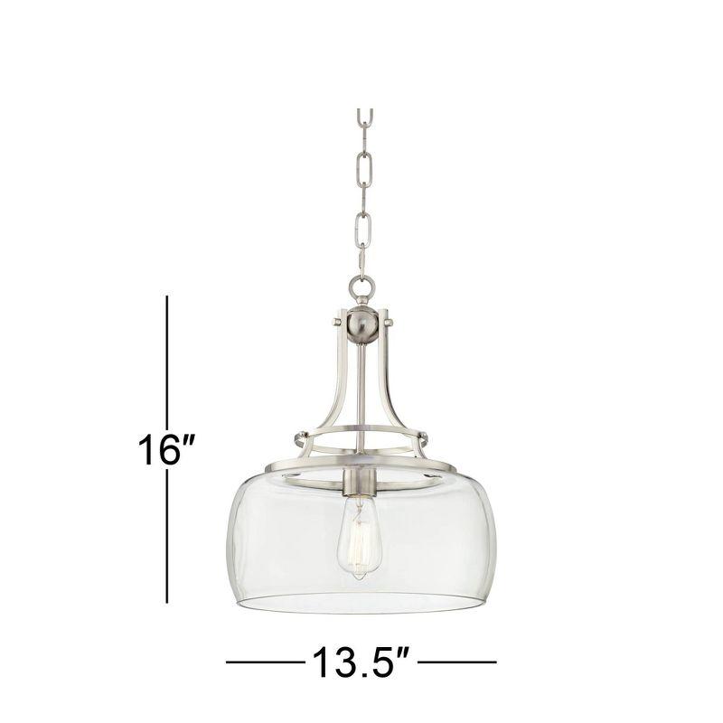 Franklin Iron Works Charleston Brushed Nickel Pendant Light 13 1/2" Wide Modern LED Clear Glass for Dining Room Kitchen Island