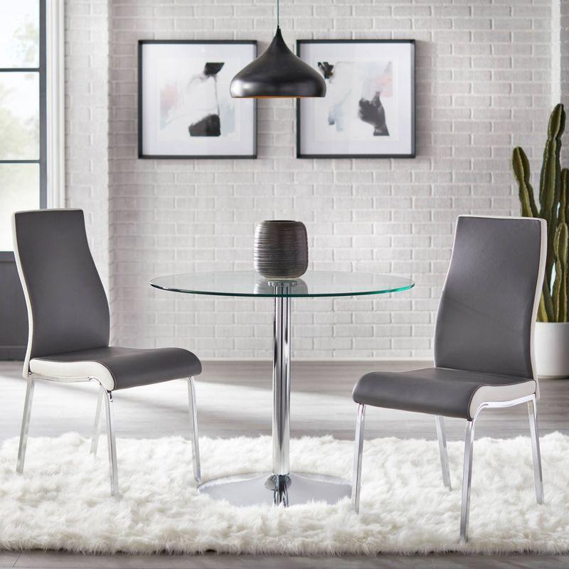 Set of 2 Gray and White Faux Leather Dining Chairs