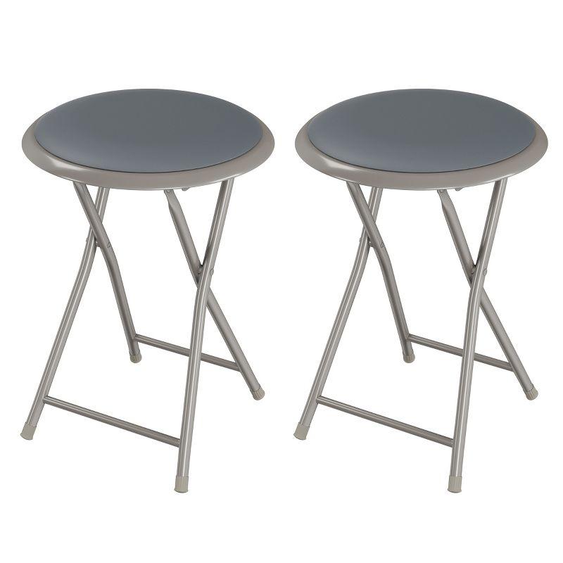 Trademark Home Set of 2 Heavy-Duty Bar Stools, 18 in. Folding Stools with Padded Seats, Gray
