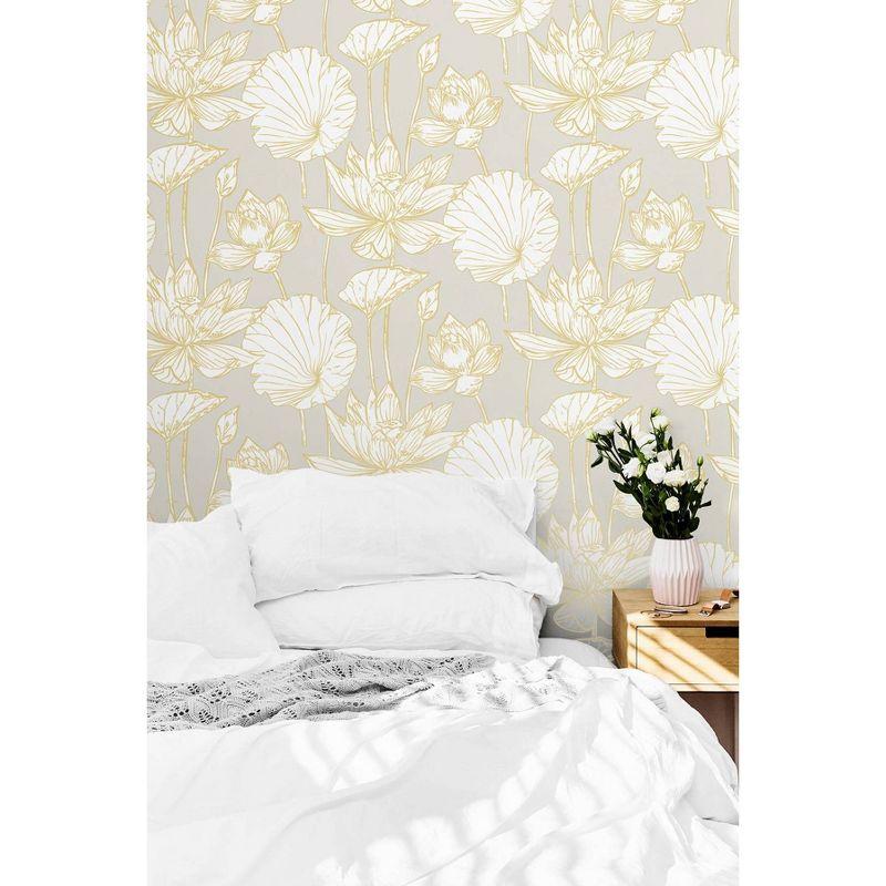 NextWall Lotus Floral Peel and Stick Wallpaper Light Gray: Adhesive Vinyl, Botanical Pattern, Contemporary Style, 30.75 Sq Ft Coverage