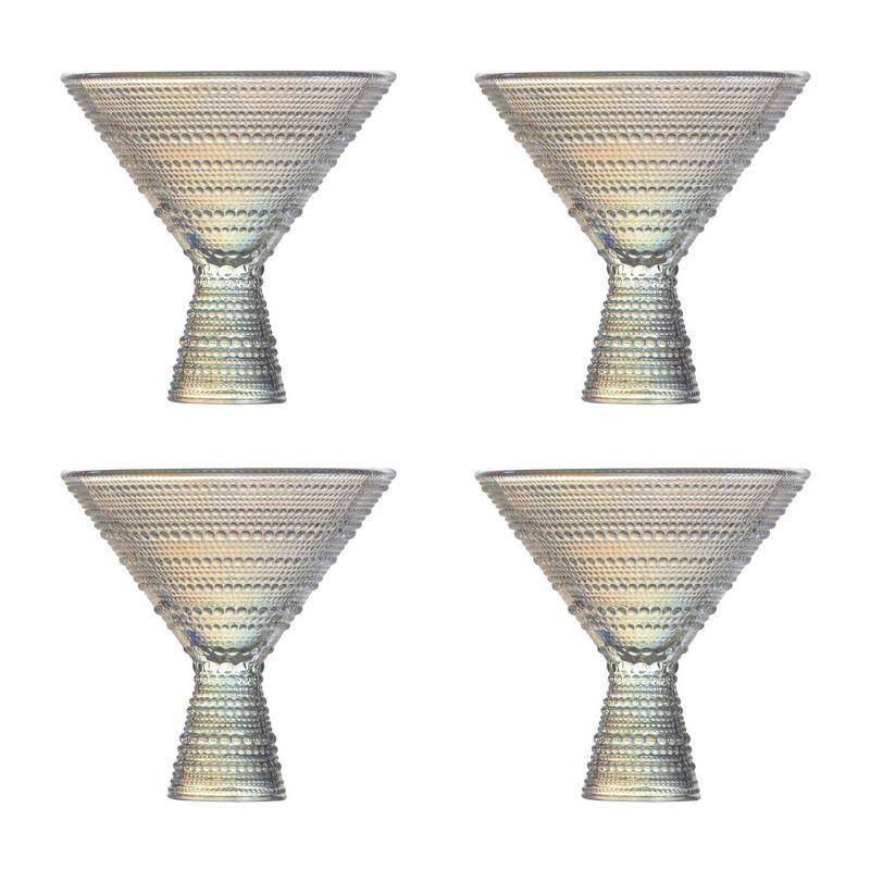 Iridescent Beaded Glass 11.5oz Martini Glass Set of 4