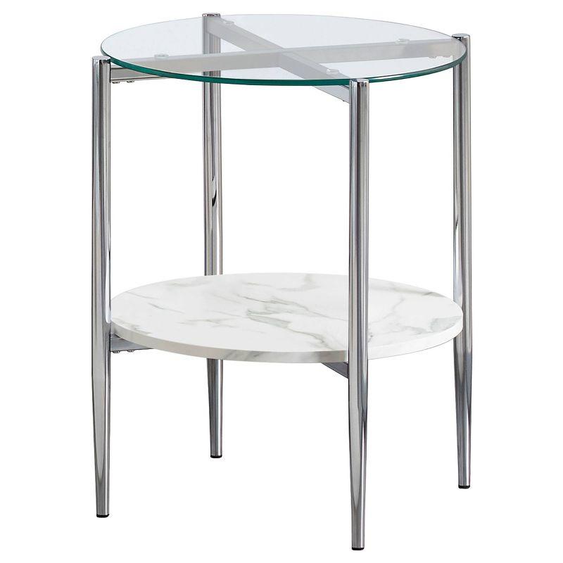 21'' Silver Transitional Round Glass & Faux Marble End Table