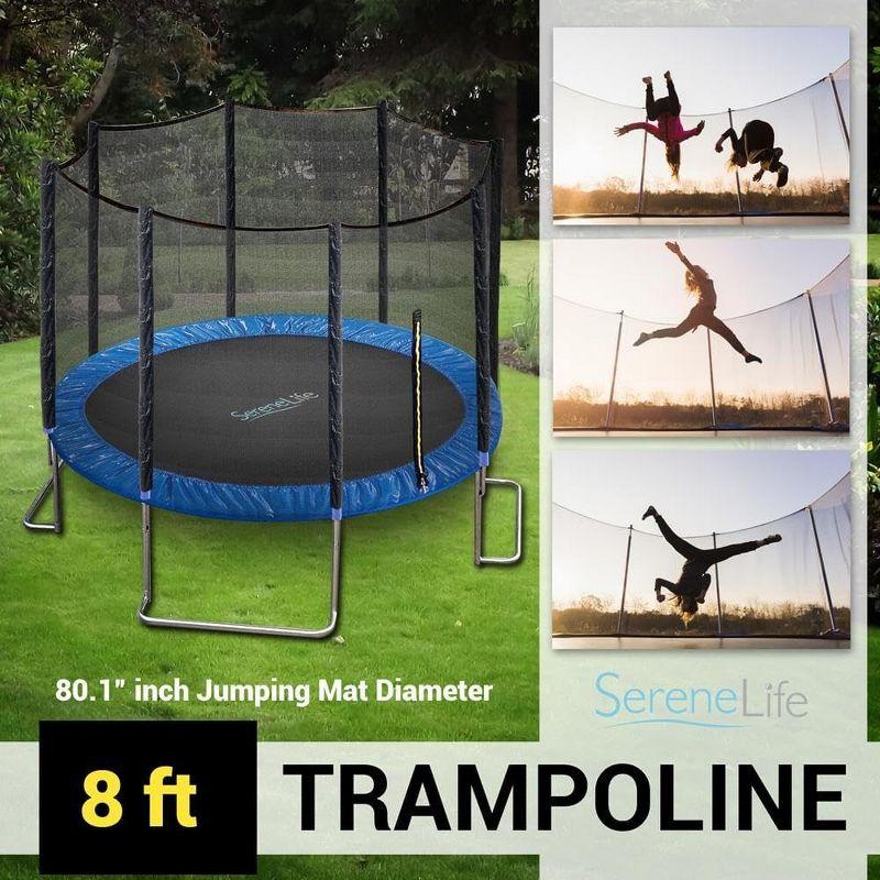 SereneLife 8ft Outdoor Jumping Trampoline with Safety Net Enclosure SLTRA8BL - Large Jumping Surface