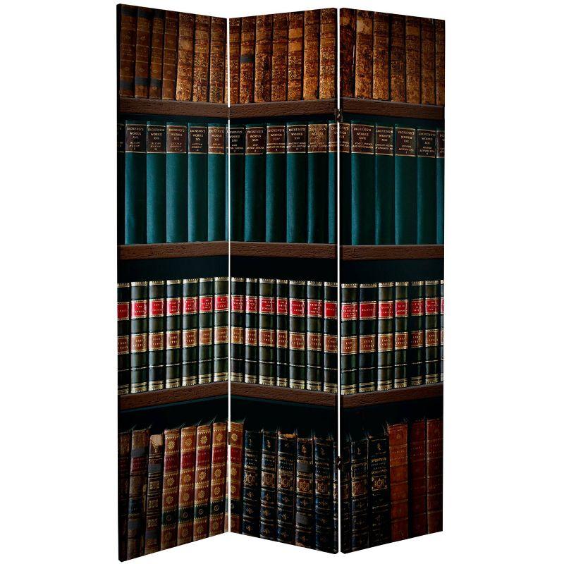 6&#34; Double Sided Library Canvas Room Divider, Brown - Oriental Furniture, Lightweight Spruce Frame, High Saturation Ink Print, No Assembly Required