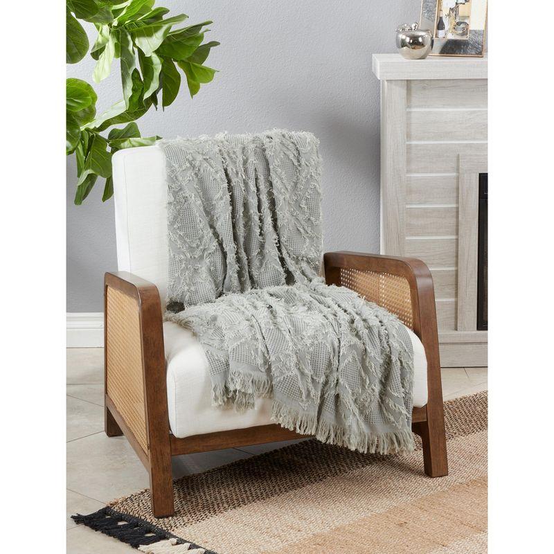 Saro Lifestyle Throw Blanket With Fringe Waffle Weave Design