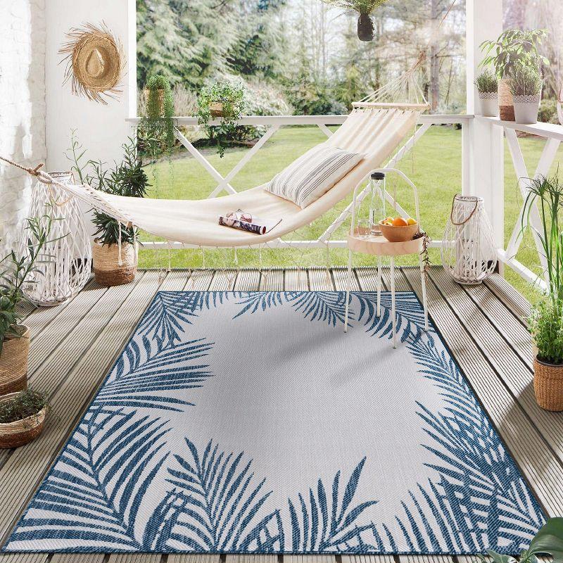 World Rug Gallery Tropical Floral Palm Leaves Textured Flat Weave Indoor/Outdoor Area Rug