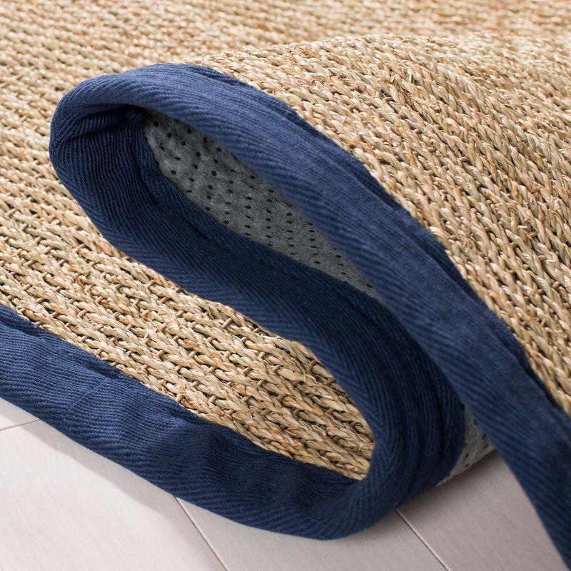 Hand-Knotted Coastal Charm Natural/Blue Wool-Cotton Runner Rug