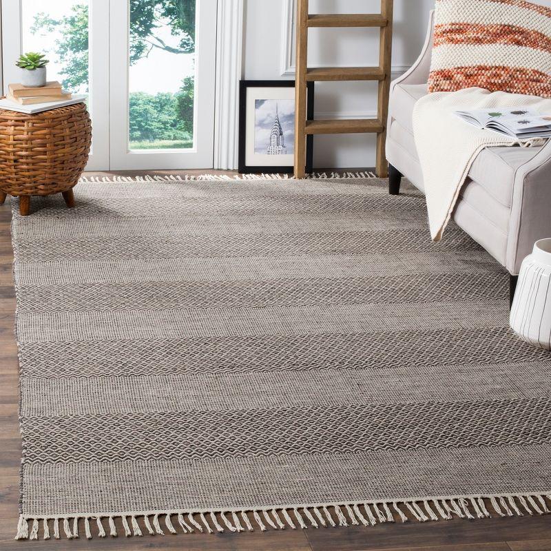 Ivory and Anthracite Striped Cotton Flat Woven Rug