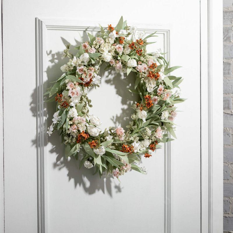 Primrue Artificial Mixed Wild Flower Wreath; White