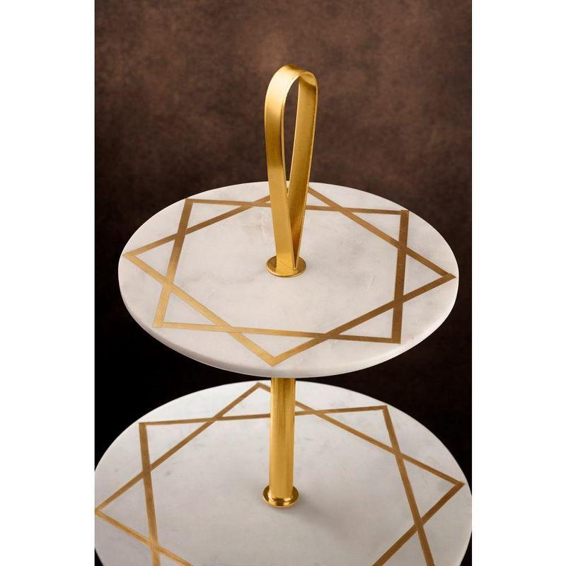 White Marble and Brass Three-Tier Geometric Cake Stand