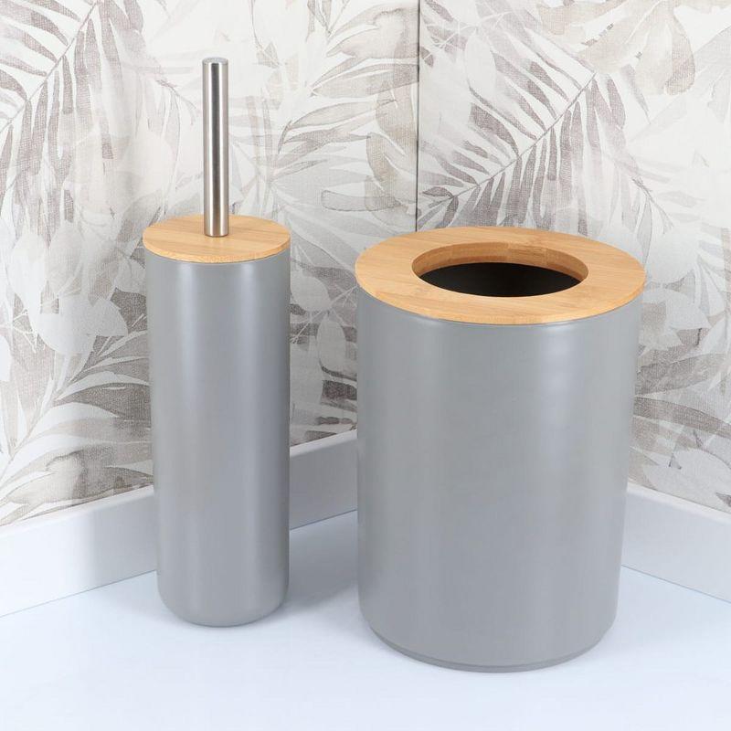 Evideco French Home Goods Gray Toilet Brush and Holder Set Padang with Bamboo Top - Stylish Bathroom Cleaning Solution for Modern Homes