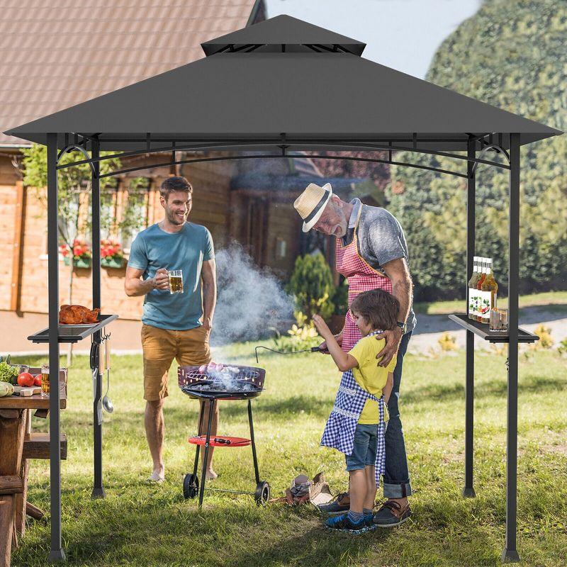 Tangkula 8' x 5' BBQ Grill Gazebo 2-Tier Barbecue Canopy Vented Top Shelves Shelter