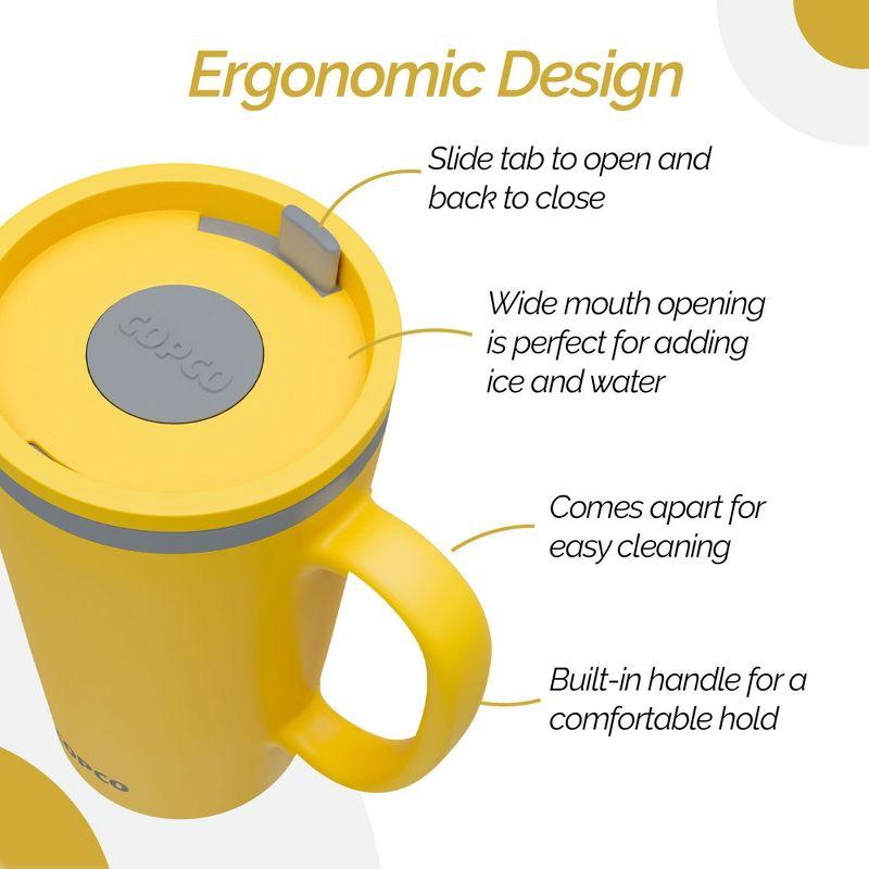 Copco Cone 16oz Insulated Travel Mug with Handle, Double Wall, Slide-Closure Lid, BPA-Free, Microwave & Dishwasher Safe, (Mustard)
