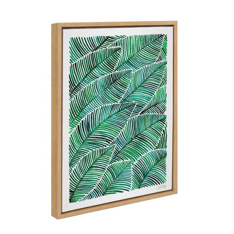 Tropical Leaves Watercolor Canvas Print with Natural Frame