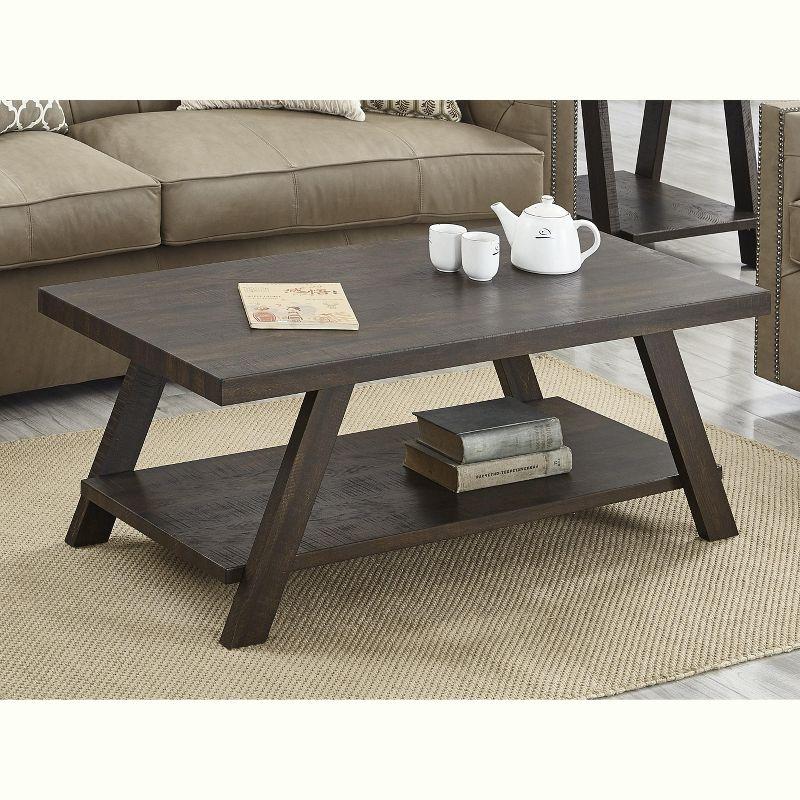Roundhill Furniture Athens Contemporary Wood Shelf Coffee Table in Weathered Espresso