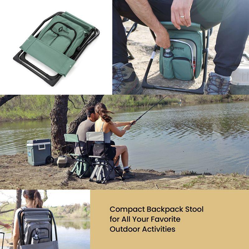 Arrowhead Outdoor Multi-Function 3-in-1 Compact Camp Chair: Backpack, Stool & Insulated Cooler, w/Bottle Holder & Storage Bag, Hiking (Forest Green)