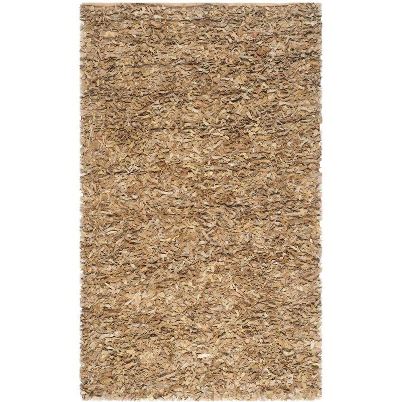 Leather Shag LSG511 Handwoven Area Rug - Light Gold - 5'x8' - Safavieh
