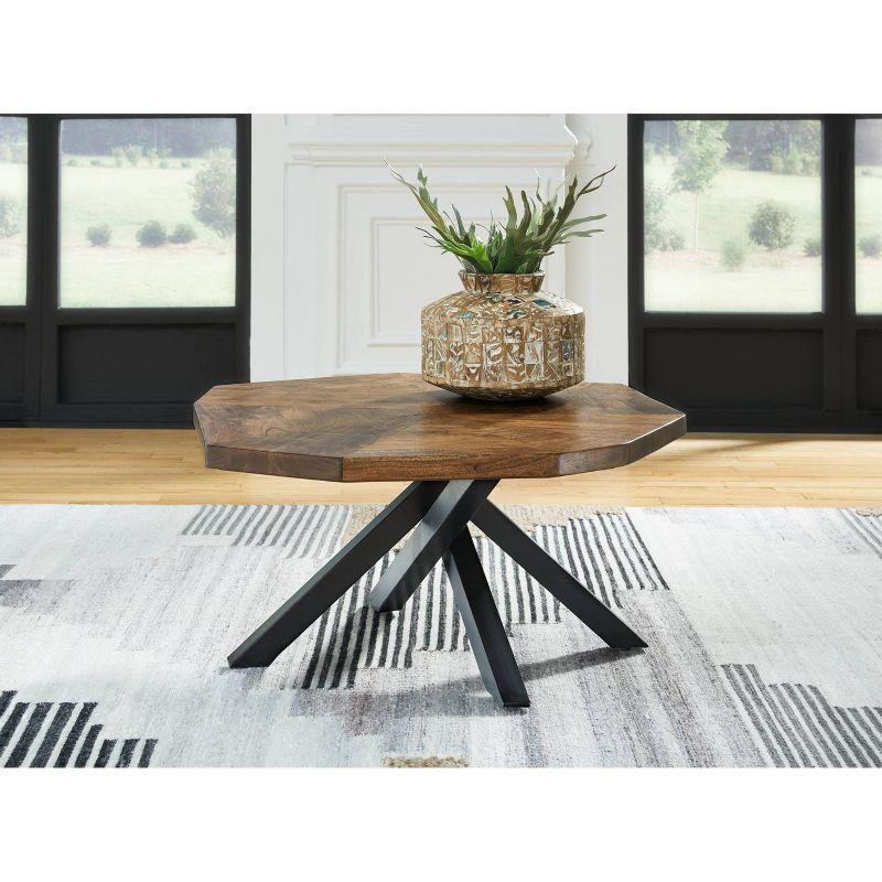 Haileeton Acacia and Black Metal Octagonal Coffee Table