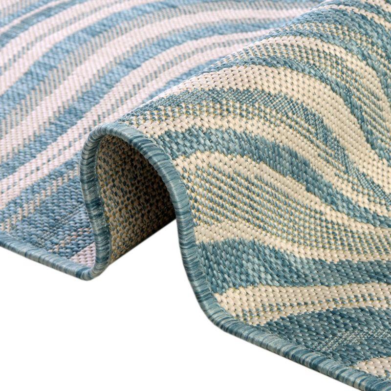 Light Aqua Abstract Flat Woven Outdoor Runner Rug