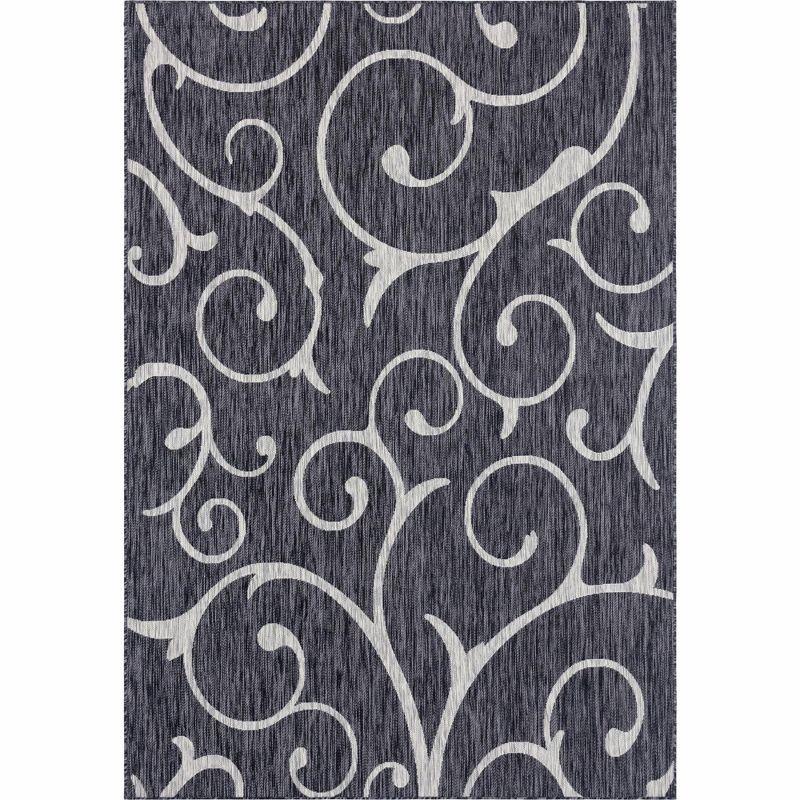Unique Loom 7' 1 x 10' 0 Rectangle Indoor/Outdoor Botanical Charcoal Gray Area Rug