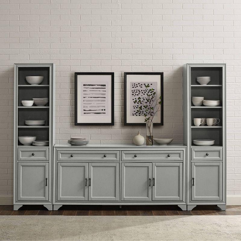 3pc Tara Sideboard and Bookcase Set Distressed Gray - Crosley