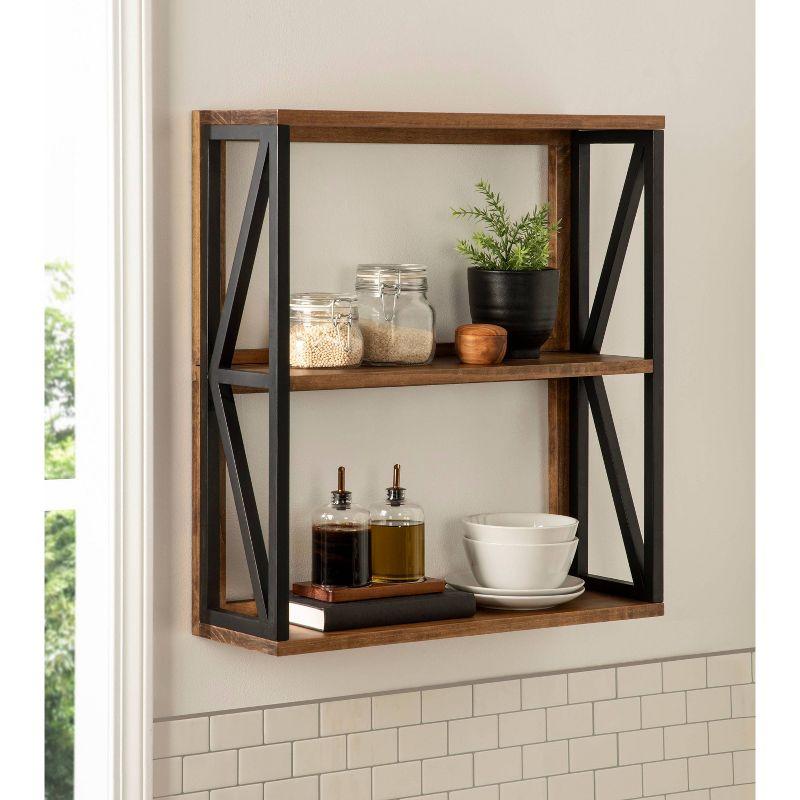 25" x 28" Rigby Wood Decorative Wall Shelf Rustic Brown/Black - Kate & Laurel All Things Decor: 3-Tier Storage