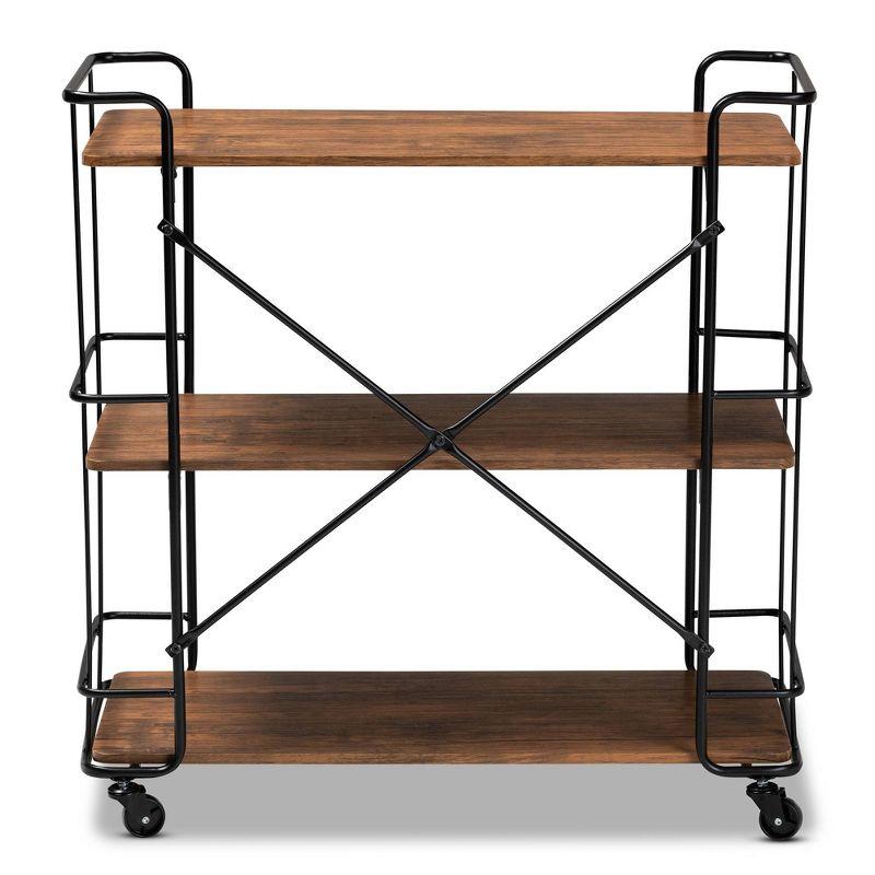 Neal Industrial Black Metal and Walnut Wood Serving Cart