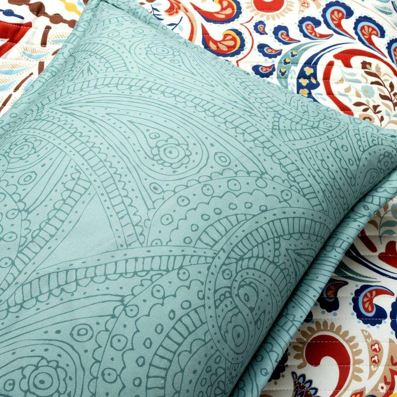 Boho Chic Reversible Oversized Cotton Quilt Seafoam/Red 3Pc Set Full/Queen