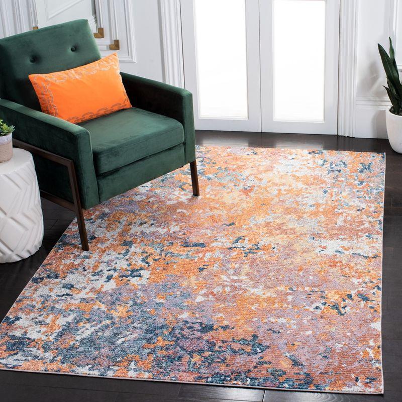 Crystal Gold and Blue Abstract Rectangular Area Rug