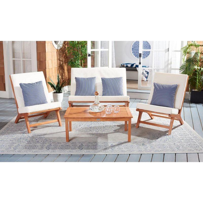 Chaston 4 Piece Living Set - Indoor/Outdoor - PAT7044 - Natural/Beige + Thin Stripe Pillow - Safavieh