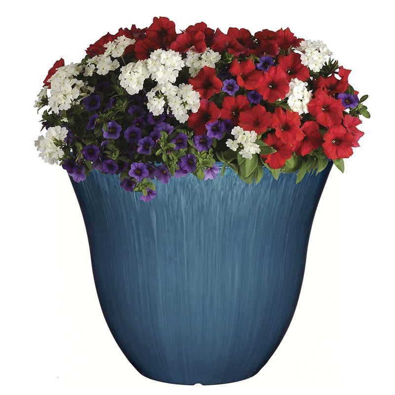 Classic Home and Garden Indoor/Outdoor Round Honeysuckle Resin Flower Pot Planter, Ocean Blue, 13in