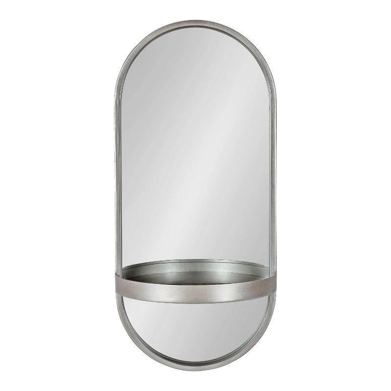 Estero 24"x11" Silver Metal Oval Wall Mirror with Functional Shelf