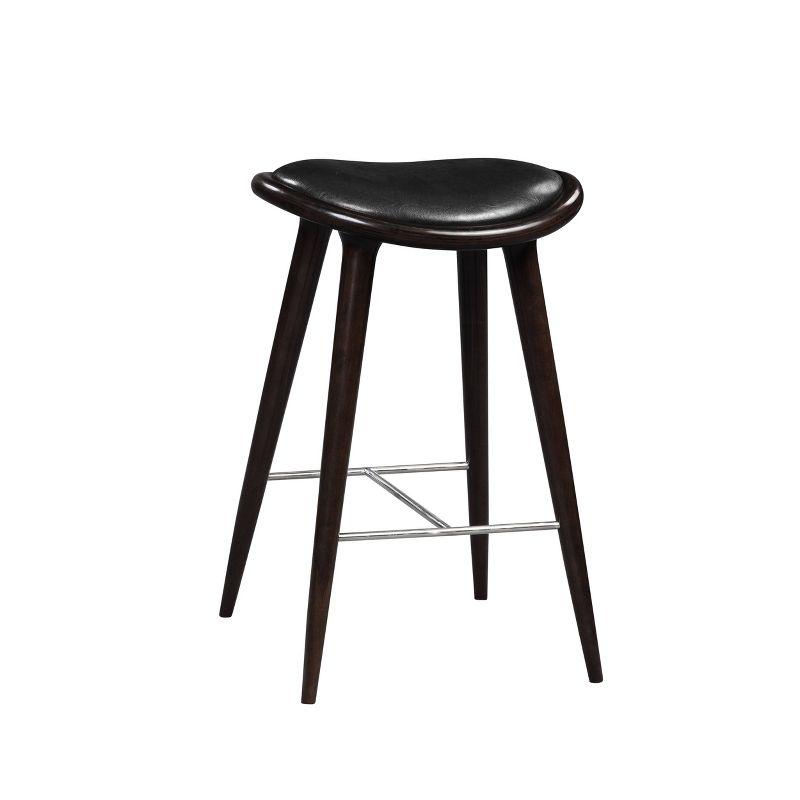 Lucio Oval Backless Wood Barstool Black/Cappuccino - Boraam: Rubberwood Frame, Faux Leather, Metal Footrest