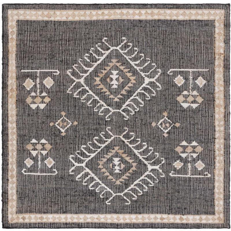 Kilim KLM762 Flat Weave Area Rug - Black/Ivory - 7'x7' - Safavieh