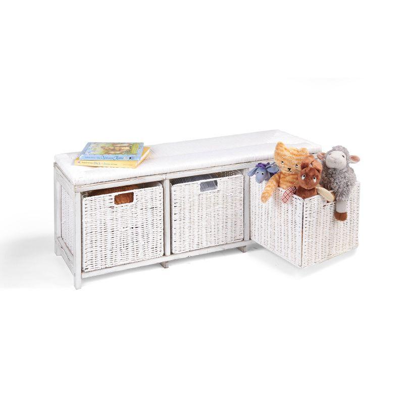 Kid''s Storage Bench With Woven Top And Baskets