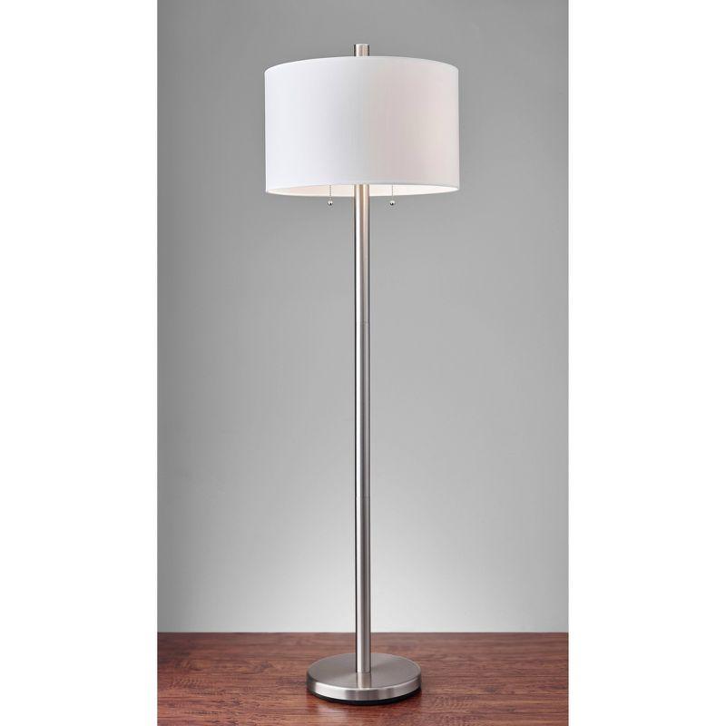 Boulevard Floor Lamp Silver/White - Adesso: Dual Pull-Chain, ETL Listed, Modern Standing Light