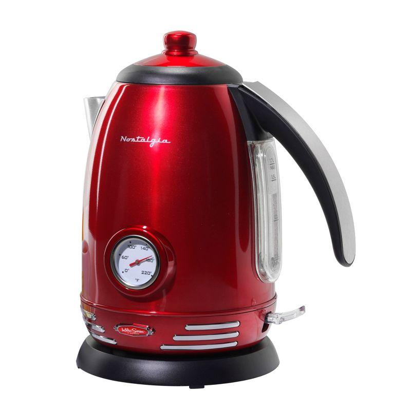 Nostalgia WK17RR Retro 1.7-Liter Stainless Steel Electric Water Kettle with Strix Thermostat, Retro Red