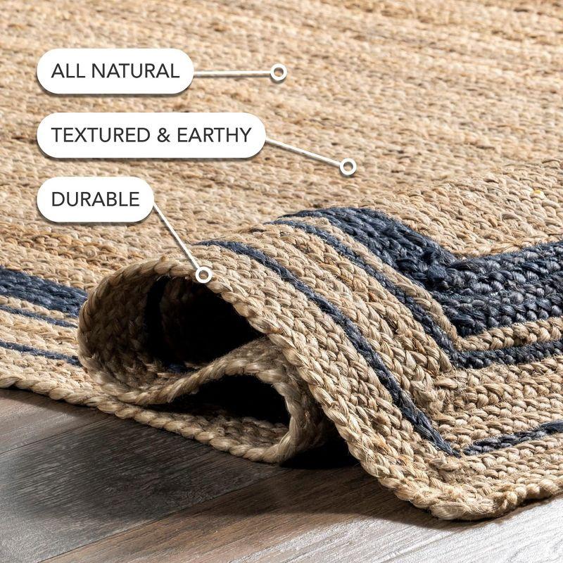 Nuloom Rikki Bordered 4x6 Jute Indoor Area Rug for Dining Room Rug Neutral Rug Living Room Rug Kitchen, Navy/Natural