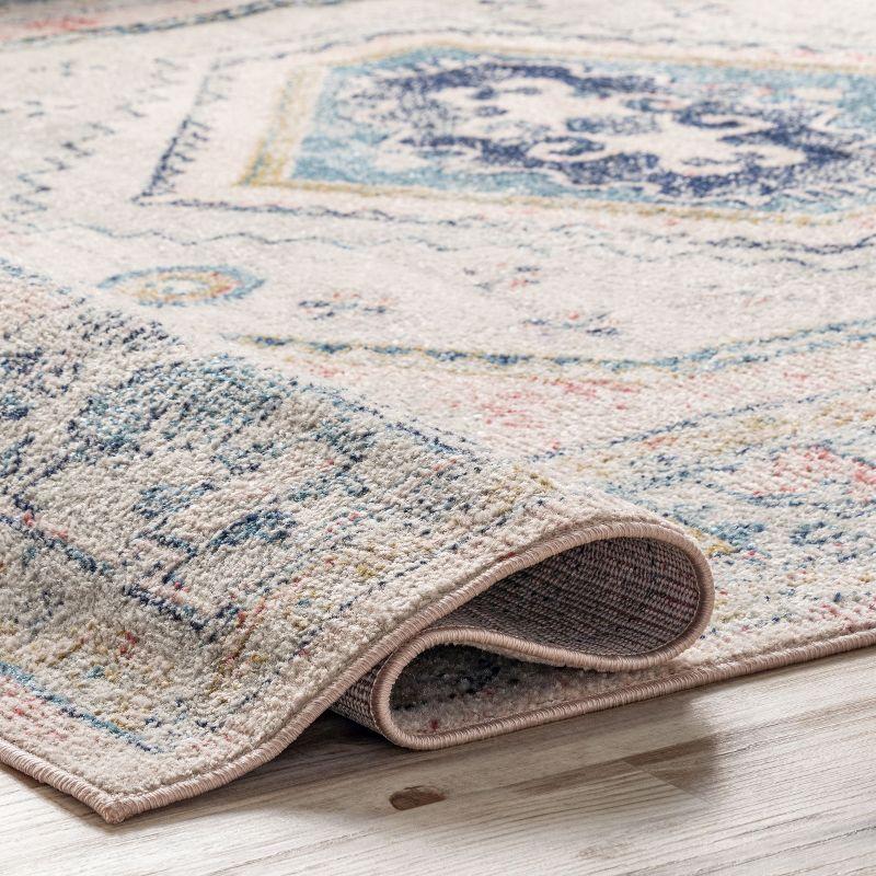 Distressed Blue Oriental 5' x 7' Synthetic Easy-Care Area Rug