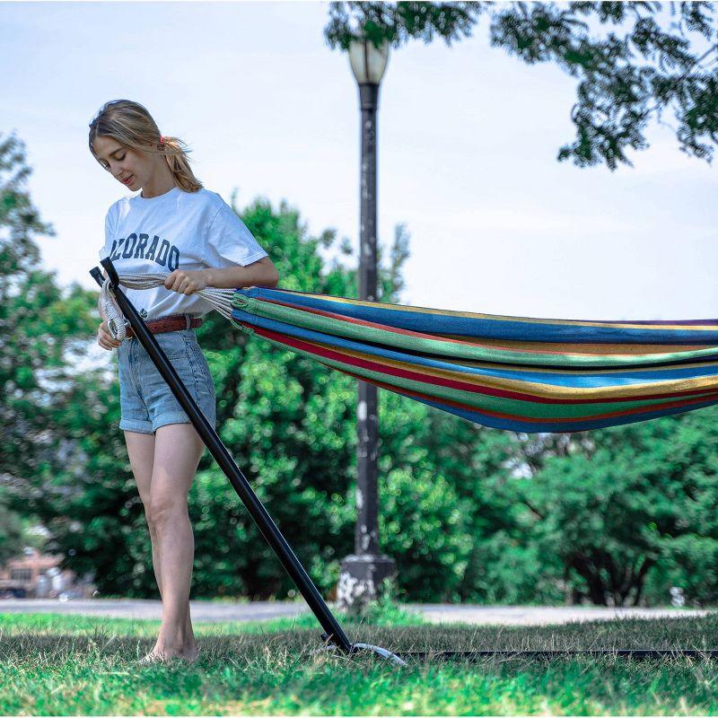 Two Person Hammock with Stand - Caribbean Rainbow - Backyard Expressions: Outdoor Furniture Swing, No Tools Assembly