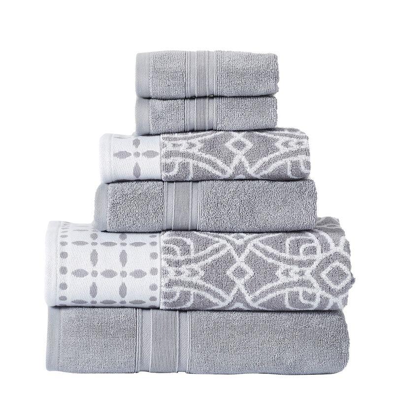 Stone Gray Cotton 6-Piece Towel Set with Medallion Design