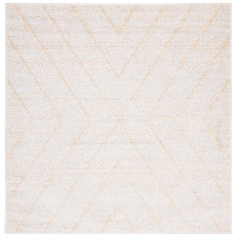 Ivory and Gold 6' x 6' Square Hand-Knotted Synthetic Rug