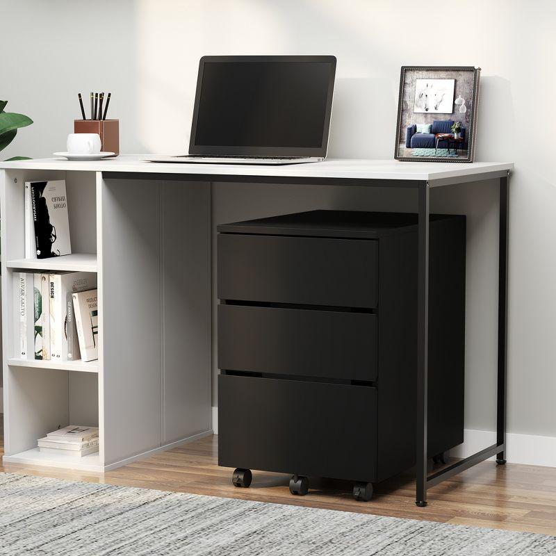 HOMCOM 3 Drawer Storage Cabinet, Mobile Desk Cabinet Under Desk with Wheels, Printer Stand for Home Office