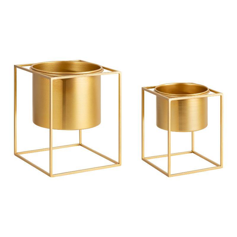 Gold Metal Geometric Frame Planter Set of 2